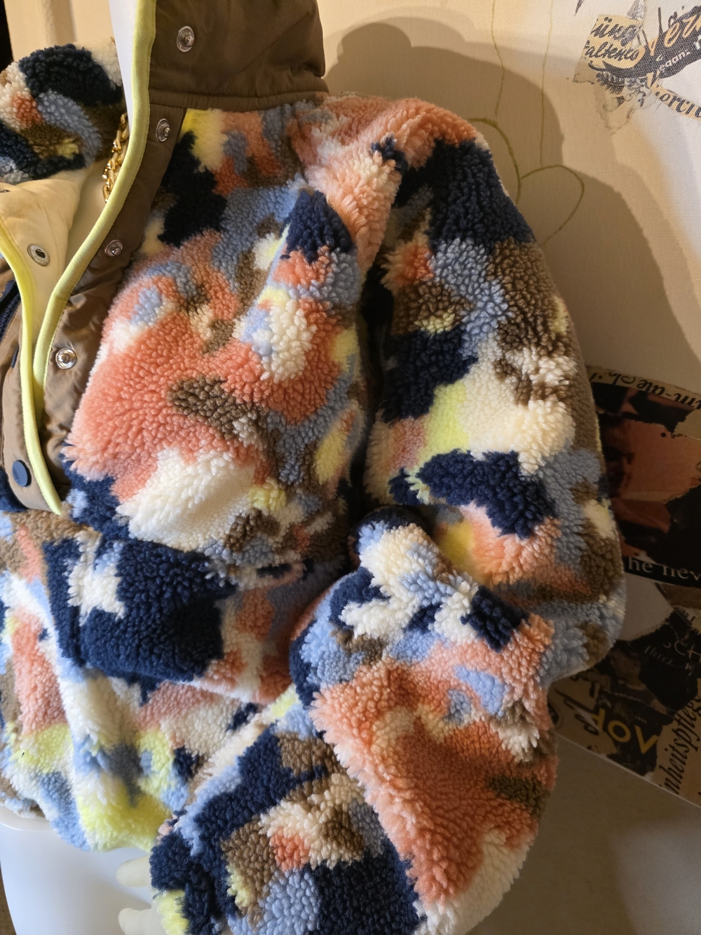NEW Free People Multi-Color Sherpa Pullover with YELLOW LIME Trim HIT THE SLOPES - Picture 3 of 9